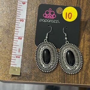 Paparazzi Black and Silver Ornate Oval Earrings